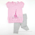 new arrival 100% cotton custom pure color print letter red Eiffel Tower pattern baby clothing boutique